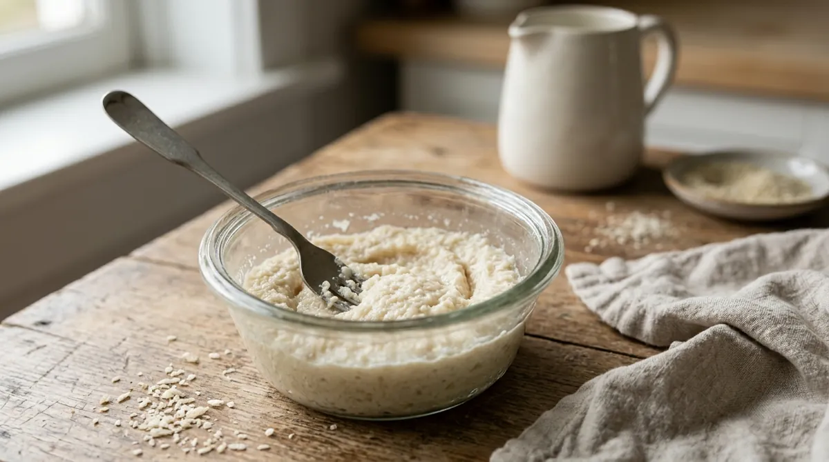 Step 2: Mash the panko and buttermilk together and let it sit about 10 minutes, until it turns into a smooth paste