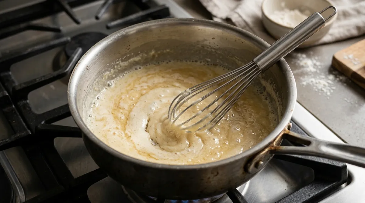 Step 6: Melt the butter, stir in the flour and cook it for a moment
