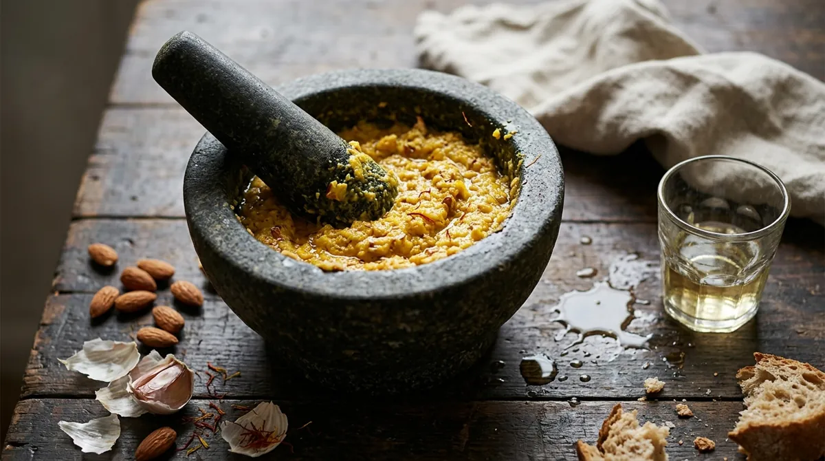 Step 6: In a mortar, crush the peppercorns, saffron, clove and a little salt