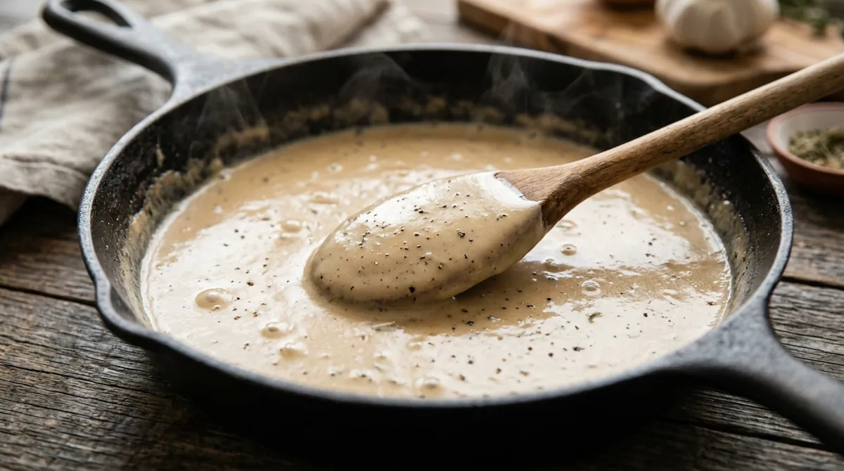 Step 7: Whisk the cream with the cornstarch, pour it into the pan, then add the stock and soy sauce